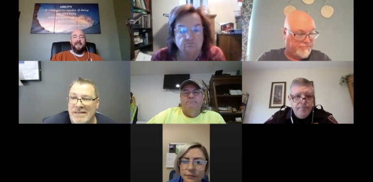 Zoom meeting featuring 6 Brimfield trustees and officials