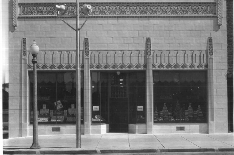 A black and white image of an art deco building in Ravenna